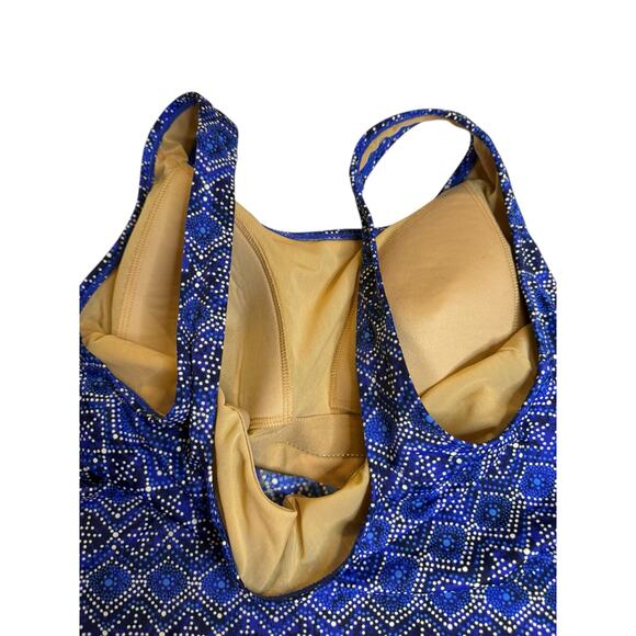 L.L.Bean Blue Geometric Tankini Swim Top Size 10 Regular UPF 50+ Padded Bra - Picture 4 of 7